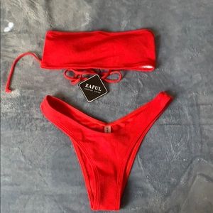 Zaful Red Bandeau Bikini Set